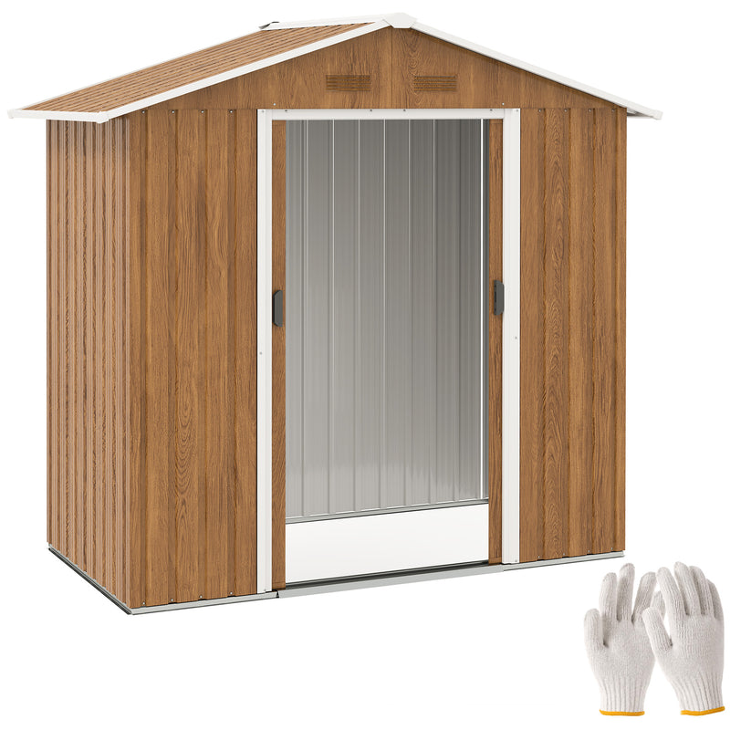 Brown Wood Effect 6.5 x 3.5ft Metal Garden Storage Shed No Window, Weather-Resistant by Outsunny