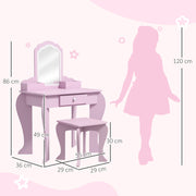 Kids Vanity Table Set with Mirror Stool and Storage for Ages 3 to 6 Years, Pink