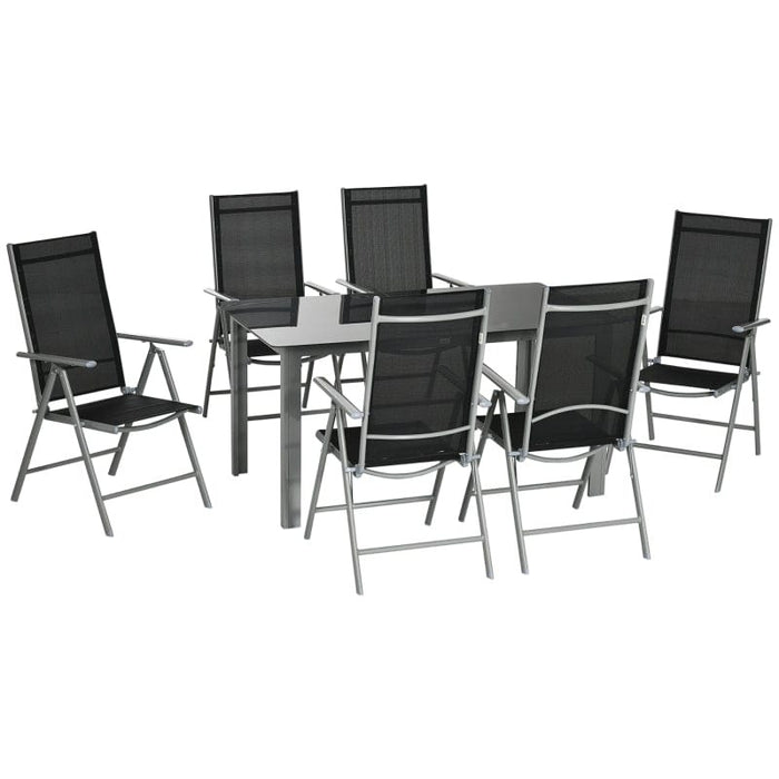 6 Seater Outdoor Dining Set with Reclining Chairs, Glass Table