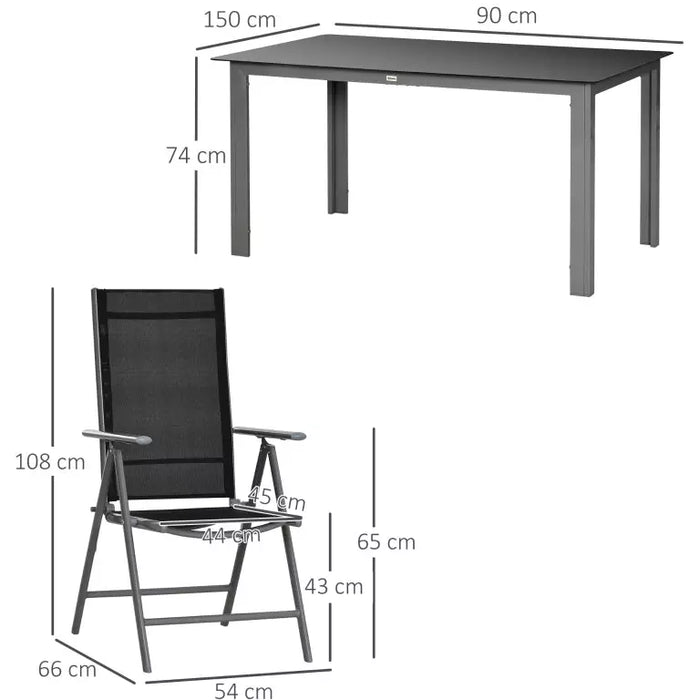 6 Seater Outdoor Dining Set with Reclining Chairs, Glass Table