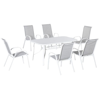 6 Seater Garden Table & Chairs Set, Grey Outsunny