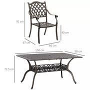 6 Seater Cast Aluminium Patio Dining Set - Bronze Outsunny