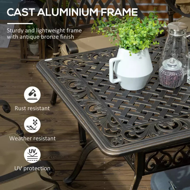 6 Seater Cast Aluminium Patio Dining Set - Bronze Outsunny
