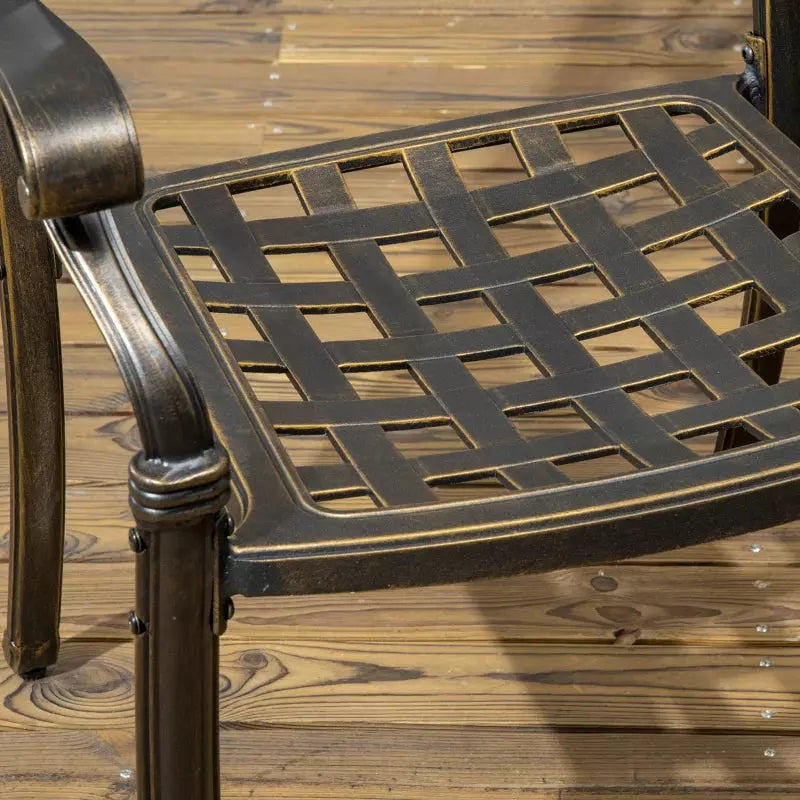 6 Seater Cast Aluminium Patio Dining Set - Bronze Outsunny
