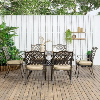 6 Seater Cast Aluminium Patio Dining Set - Bronze Outsunny
