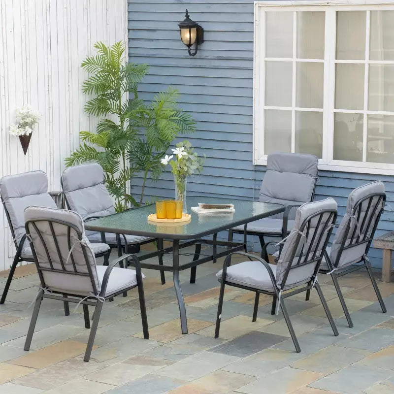 Outdoor 6 Seater Dining Set With Cushions - Black/Grey