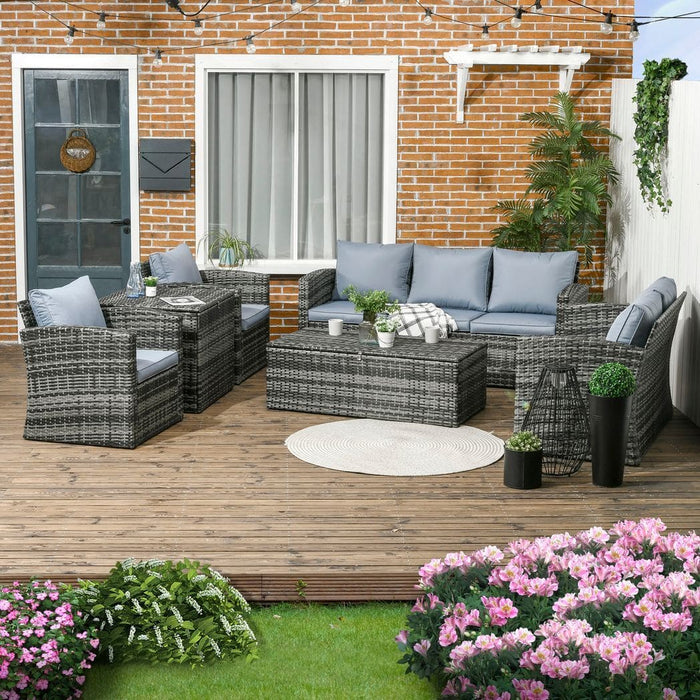 7 Seater Rattan Garden Furniture Set, Mixed Grey