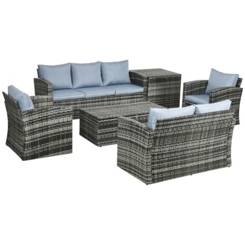7 Seater Rattan Garden Furniture Set, Mixed Grey