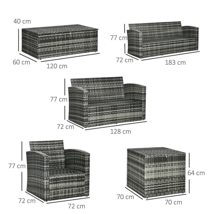 7 Seater Rattan Garden Furniture Set, Mixed Grey