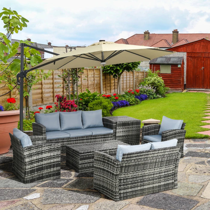 7 Seater Rattan Garden Furniture Set, Mixed Grey