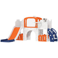 AIYAPLAY 7-in-1 orange and white kids slide set, front three-quarter studio view