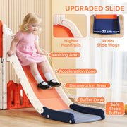 Diagram showing the slide's handrails, 32 cm width and safety zones from top to bottom