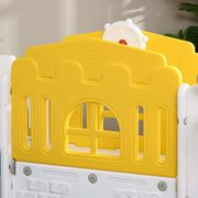Close-up of the steering wheel and yellow tower panel