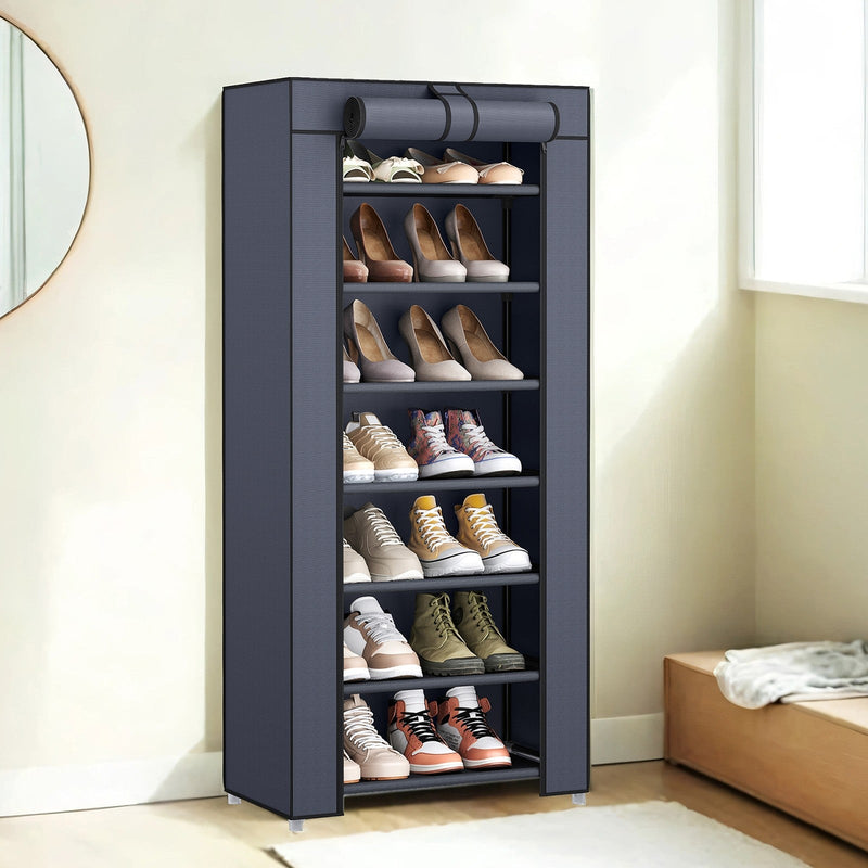 Songmics 7-tier fabric shoe rack in grey with zip-up dust cover