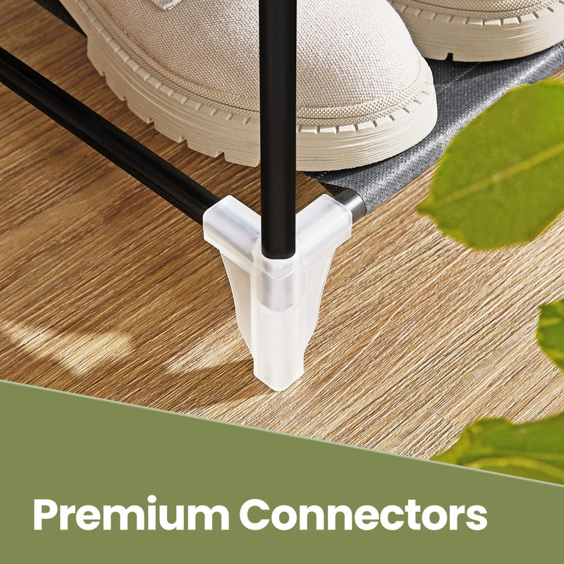 Close-up of adjustable fabric shelf on Songmics shoe rack