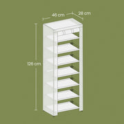 Dimensions diagram of Songmics 7-tier shoe rack, 28 x 46 x 126 cm