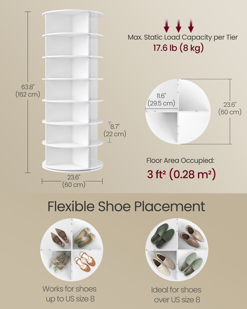 Dimensions diagram showing 162 cm height, 60 cm diameter, 22 cm tier height and 8 kg per tier