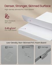 Close-up of the skinned PVC foam board surface compared with low-density board