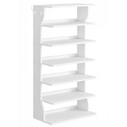 Cloud white 7-tier slim shoe rack with open shelves on a plain background