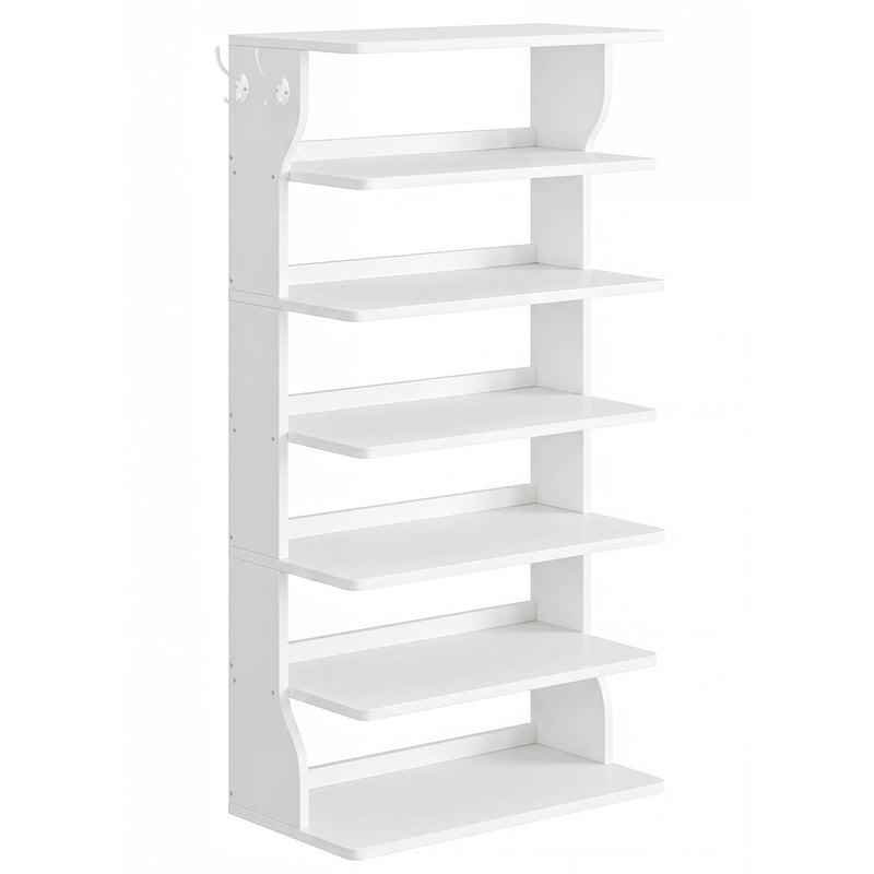 Cloud white 7-tier slim shoe rack with open shelves on a plain background