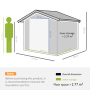 Image of a brown 7x4ft metal garden storage shed with double sliding doors and an apex roof