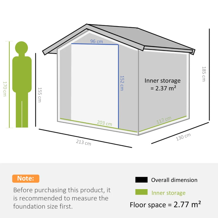 Image of a brown 7x4ft metal garden storage shed with double sliding doors and an apex roof