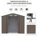 Image of a brown 7x4ft metal garden storage shed with double sliding doors and an apex roof