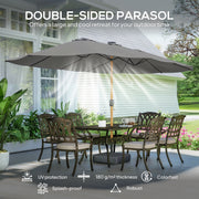 Garden Parasol with Double Canopy and Solar LED Lights for Large Patios Light Grey Outsunny