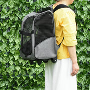 Pet Travel Backpack Trolley Carrier With Telescopic Handle For Cats And Small Dogs, Grey