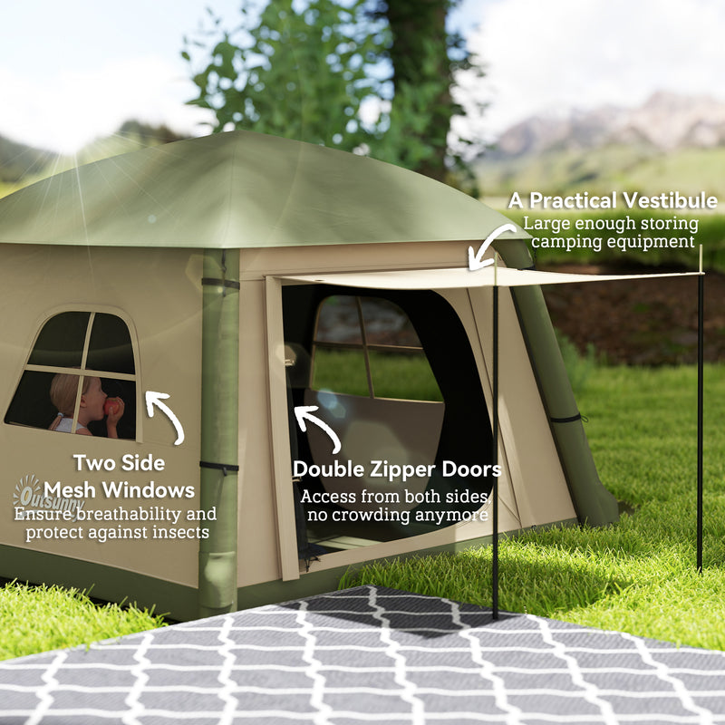 Inflatable 2 Person Camping Tent Quick Pitch Waterproof Shelter With Air Pump Brown