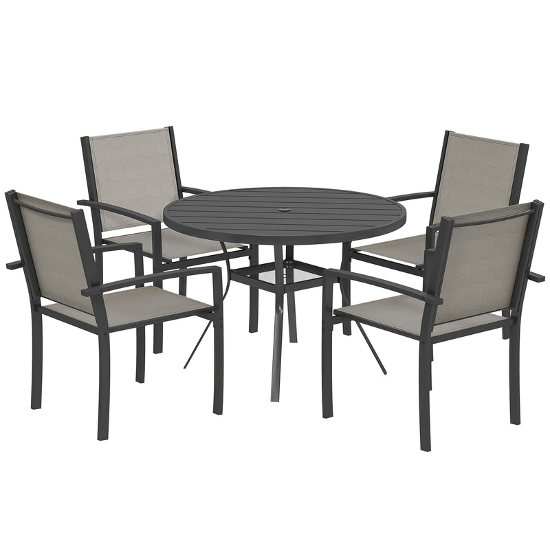5 Piece Patio Dining Set with Round Table and Stackable Chairs for Patio by Outsunny