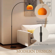 Floor Lamp with Curved Head for Cosy Living Room Lighting Black Orange Homcom