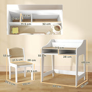 Kids Desk and Chair Set with Storage for Homework and Crafts Ages 3–8 Natural and White AOSOM