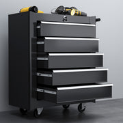 Black 5 Drawer Steel Tool Chest With Wheels And Lock For Garage Or Workshop Storage