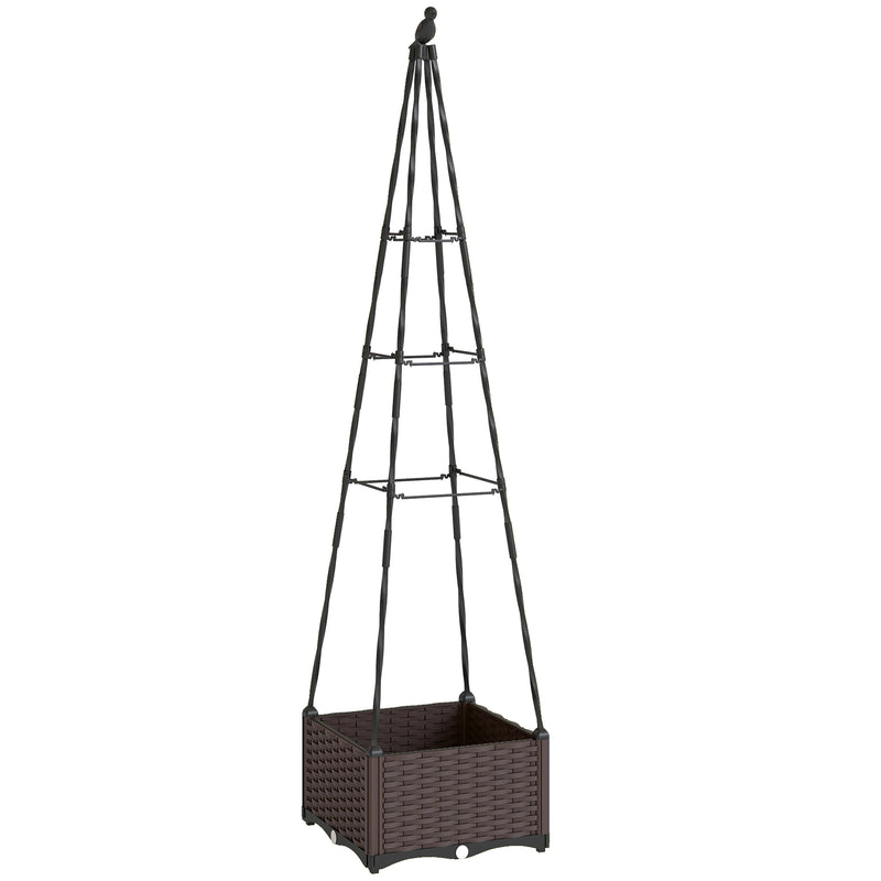 Raised Garden Planter Box with Trellis Self Watering and Drainage for Outdoor Use Grey AOSOM