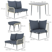 Grey 6 Piece Rattan Garden Sofa Set With Cushions by Outsunny