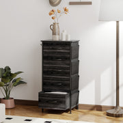 Chest of Five Fabric Drawers With Wooden Top for Bedroom or Hallway Storage Black