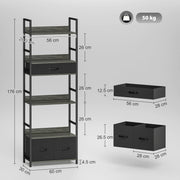 6 Tier Industrial Bookshelf With Storage Drawers For Home Office Or Living Room Grey