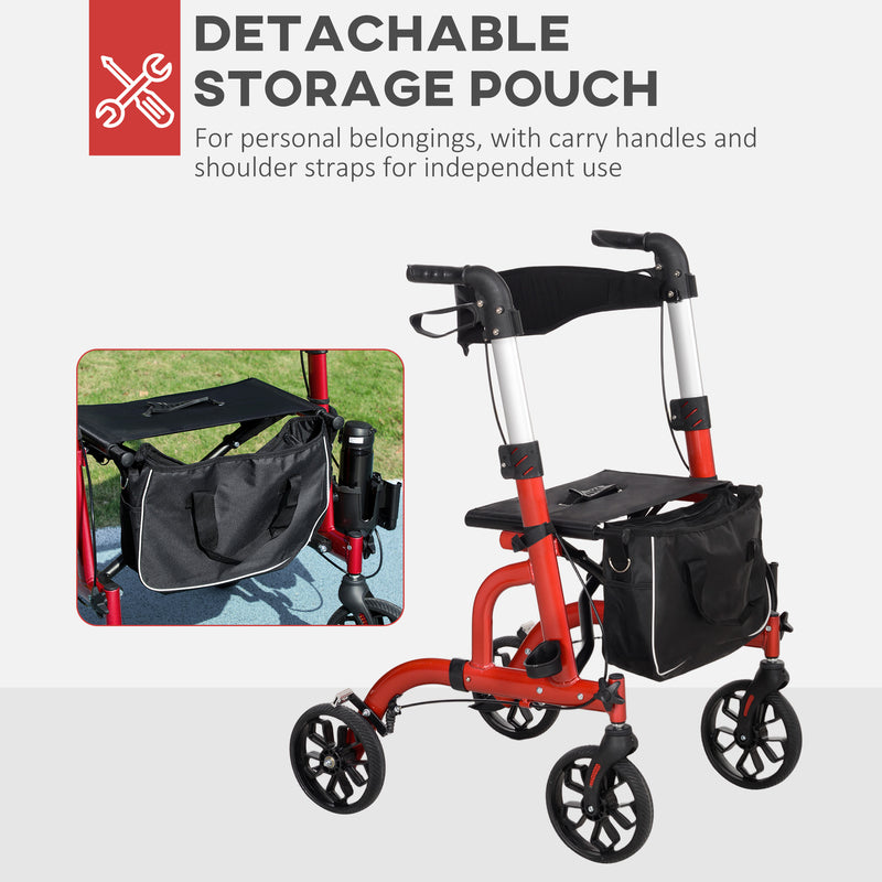 Rollator Walker with Padded Seat and Storage for Resting on Walks and Shopping Red