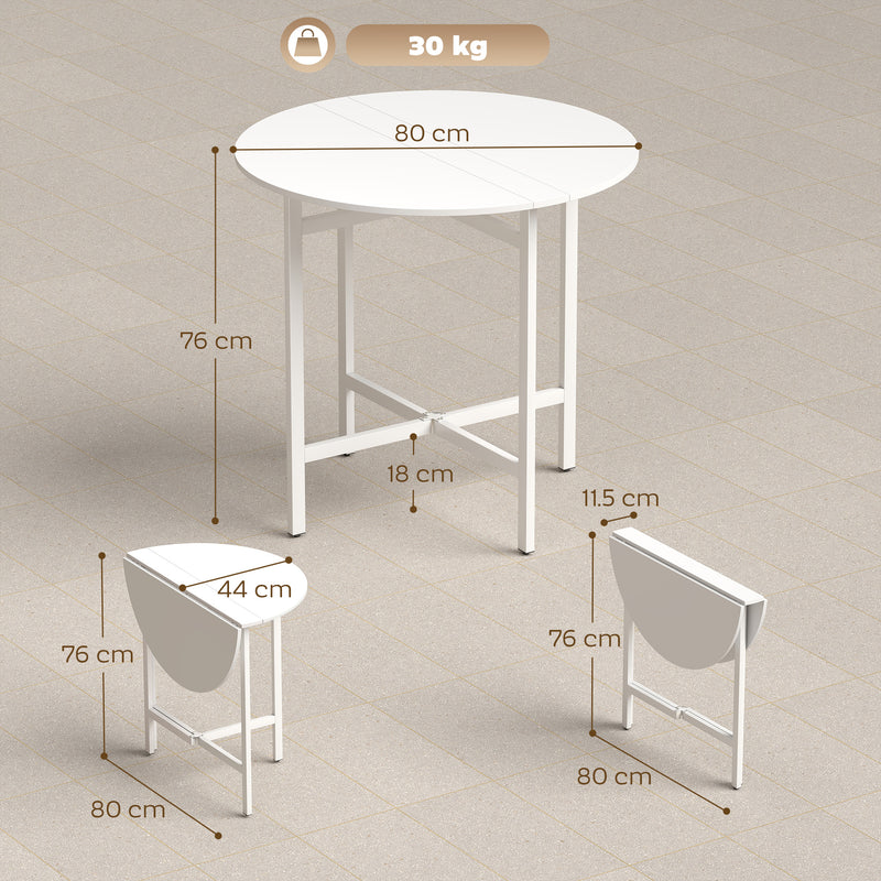 Folding Dining Table for Small Spaces Seats 2 to 4 Ultra Slim Storage, White