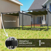 Grey 3 x 4m Metal Pergola with Retractable Canopy and UPF30+ Roller Shade by Outsunny