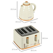 3000W Rapid Boil Kettle and 4 Slice Toaster Set With Adjustable Browning, Beige