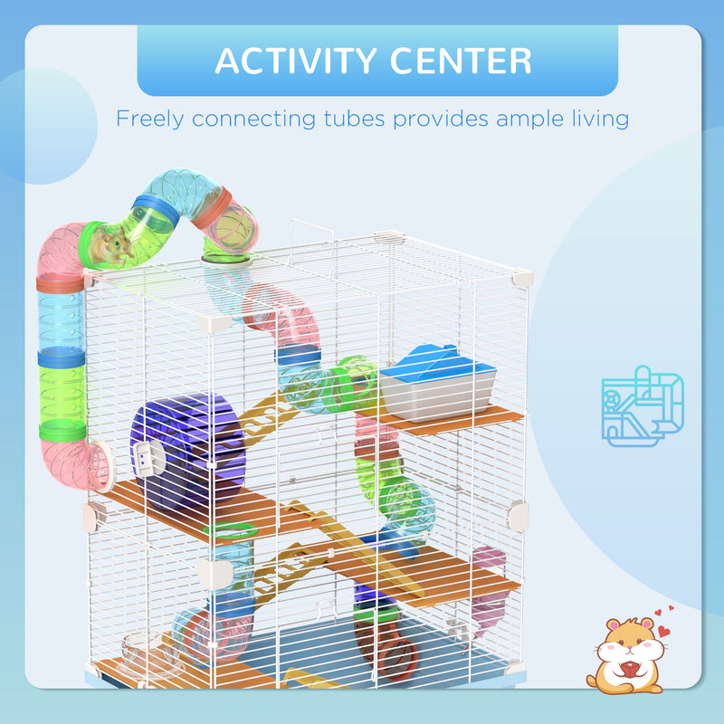 5 Tier Hamster Cage With Fun Tunnel Play Area For Small Pets, Light Blue AOSOM