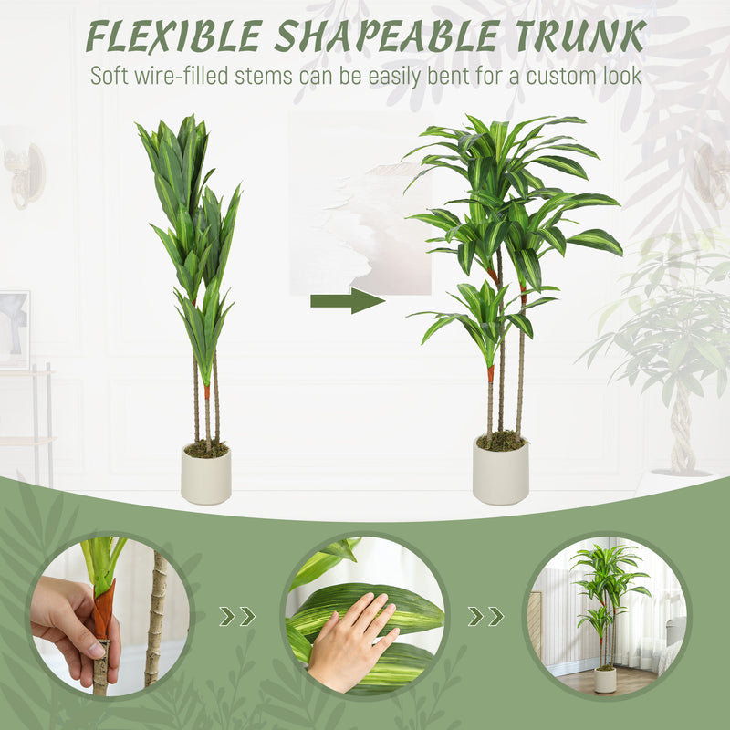 120cm Artificial Dracaena Tree with Realistic Bendable Trunks for Home or Office Green