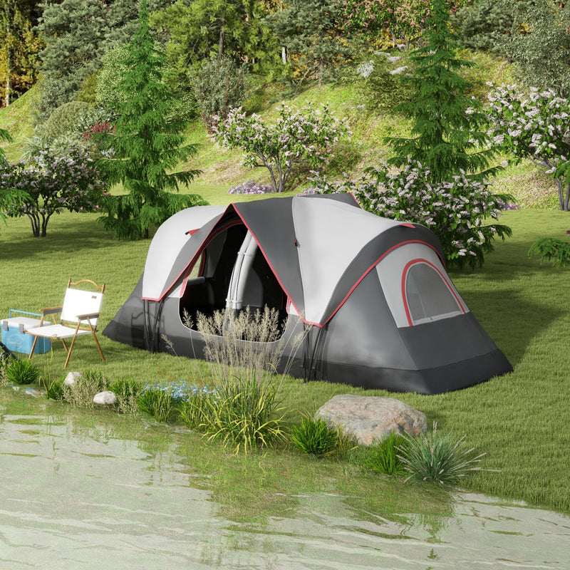Family Camping Tent with Two Bedrooms and Waterproof Shelter for 6 People Grey