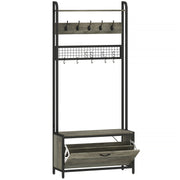 5 in 1 Industrial Hallway Coat Rack With Bench Shoe Storage And Hooks, Grey Black