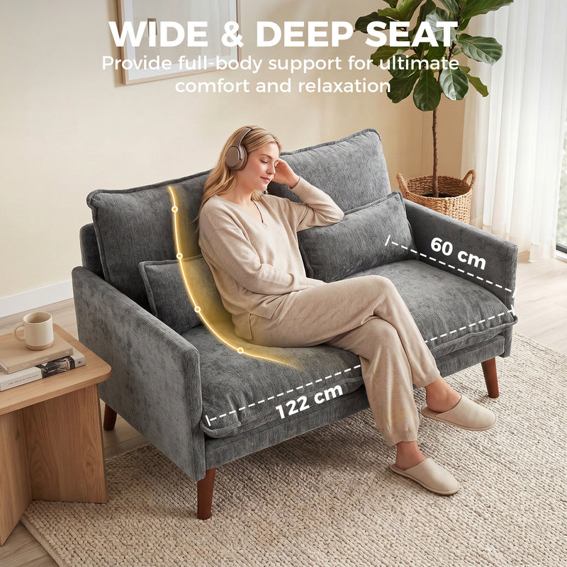 Compact 2 Seater Sofa for Small Living Rooms with Supportive Cushions Grey