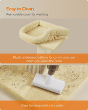 Removable perch cover being cleaned with a lint roller