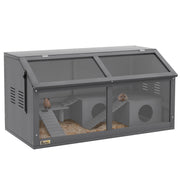 Wooden Hamster and Gerbil Cage with Suspension Bridge and Opening Top, Grey