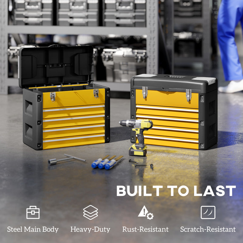 Yellow 4 Drawer Metal Toolbox Chest With Large Storage For Garage Or Workshop AOSOM